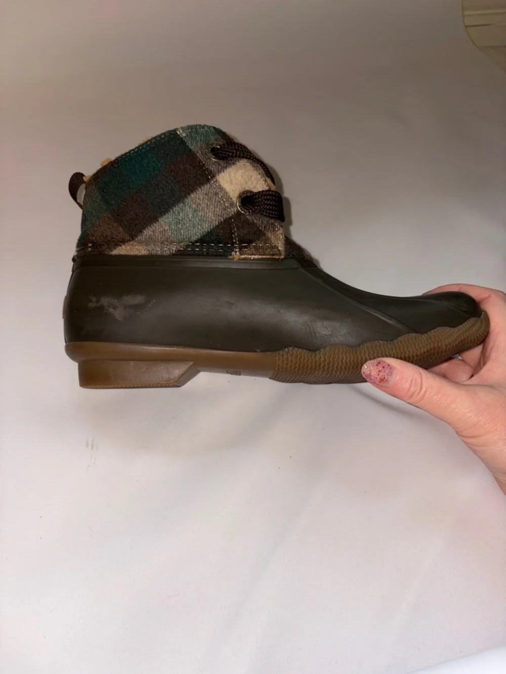 Sperry Women's Saltwater 2-Eye Plaid Wool Duck Boots Size 9
